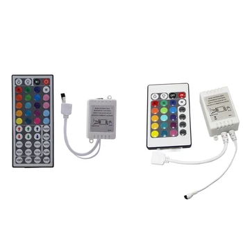  1 Бр. 44-ключ IR дистанционно управление за led ленти RGB 5050 и 1 бр. Led контролер RGB Управление на IR FB 24 Клавишите Бял