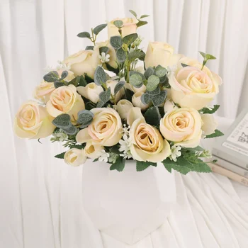  1 бр. сватбен имитационный букет от рози, единния букет сватба в европейски стил, домашен имитационный декор на фалшиви цветове на стената