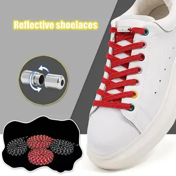  1 чифт еластични светлоотразителни връзки, без връзки Плосък ежедневни спортни обувки, Обувки за деца и възрастни бързо завязывающиеся ремък