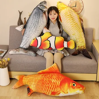  100/120 см 3D Моделиране Златната Рибка Плюшени Играчки Меки Плюшени Животни Шаран Плюшен Възглавница Творчески Разтегателен Въздушна Възглавница Подарък Детска Играчка