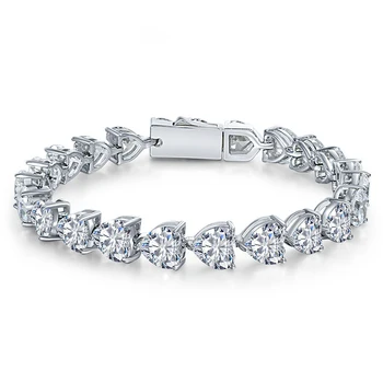  100% 925 сребро, 7 мм, высокоуглеродистый диамант, гривна-верижка във формата на сърце, гривна, луксозни бижута, подарък, цели