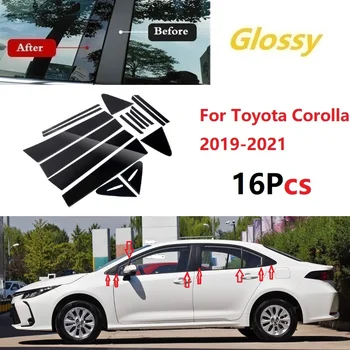  16 БР. Лъскаво Черен Подходящ За Toyota Corolla 2019-2021 Прозорец Тампон BC Етикет На Колона Полирани Стелажи, Стелажи