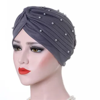  2021 ислямски вътрешен. → шапки Арабската наметало на главата femme musulman turbante mujer памук твърди гънки перлата на мюсюлманския тюрбан шал жена
