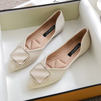  2022 г., пролетно-летни дамски обувки на равна подметка, Големи Размери, Модерен Удобна Кожена Красива Ежедневни Обувки, дамски лоферы без закопчалка подметка
