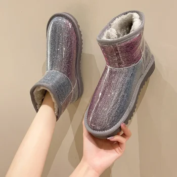  2022 Нова Стартирането На Диамант, Прозрачни Зимни Дамски Зимни Обувки Топли Непромокаеми Нескользящие Улични Модни Обувки На Платформа