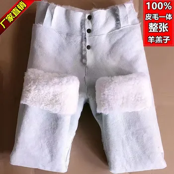  2023 Мъжки Панталони от цели кожа, кашмир Дебели Вълнени панталони с висока талия, запазването на топлина и студ.