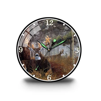  3D Художествена картина за стадо елени в гората Акрилни стенни часовници Модерна Всекидневна Безшумни кварцов стенен часовник