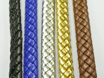 5 Направления на 1-метровия плоски плетеного щипка от изкуствена кожа Боло 10x4 мм Сребърно-златен цвят