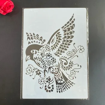  A4 размер на птица Мандала САМ Шаблони Стенни Живопис Албум За Албуми за Оцветяване Релеф Албум Декоративна Хартия Шаблон на Карти, 29*21 см