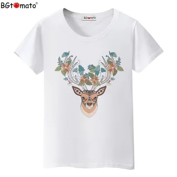  BGtomato Петнист елен арт тениски нов стил красиви дамски ризи Летни стръмни върхове дамски ежедневни тениски, евтини продажба