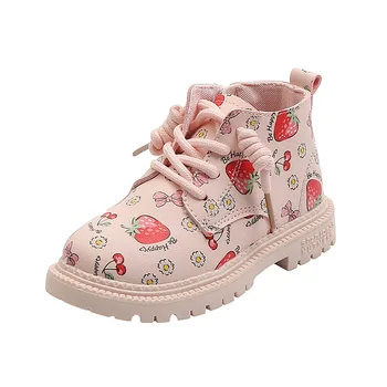  Bibihou/Обувки за момичета с Хубави есенното принтом, Нова Мода обувки със страничен цип, устойчива на плъзгане, Носен, Мека Подметка, Детски Обувки за Момичета, Размер 22-31