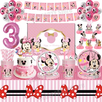  Disney Minnie Baby Рожден Ден Декорация На Детска Посуда И Прибори За Еднократна Употреба Чаша Чиния Балон Банер Покривка Бебешки Аксесоари За Душ