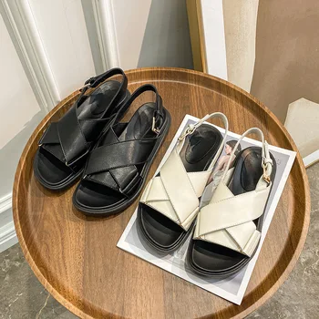  IPPEUM Римски Сандали Дамски Дизайнерски Ежедневни летни обувки на равна платформа Дамски Плажни Сандали с цветен блок Дамски сандали 2022