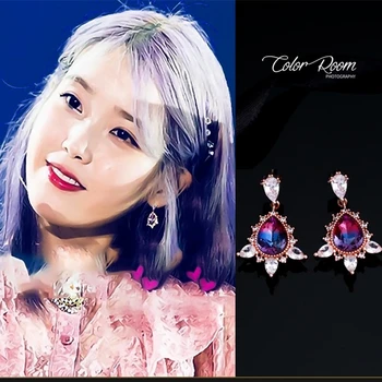  IU звезда с лилави обеци специален дизайн на мода нов усъвършенстван корейски темперамент висококачествени елегантни Обеци