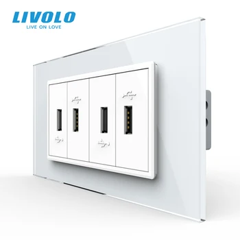  Livolo САЩ Стандарт 4 Пинов USB Мощност на Зареждане на Електронна Изход, Закалено Стъкло Панел, Портове и Конектори USB Електронни Контакти, 110-250