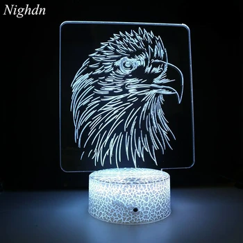  Nighdn Eagle 3D лека нощ за Деца Бухал 3D Илюзия Лампа с Дистанционно Управление 16 Цвята Димиране Подарък за Влюбени Момчета Момичета