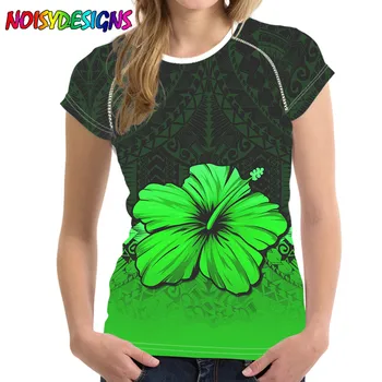  NOISYDESIGNS Samoan Hibiscus Полинезийски Tribal Дизайн на Тениска Летни Извънгабаритни Дамски тениски Градинска Harajuku С Къс Ръкав