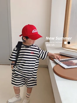  Petranka Yiwan/ детски дрехи 2022, Нов детски костюм на райе за детска градина, летни дрехи за момчета, тънък модерен костюм от две части