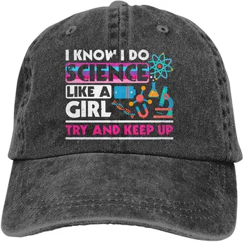  QNCNWI АЗ знам, че се занимавам с наука, като малко момиче, опитвам се да не изостават от 1 бейзболни Шапки за възрастни, регулируем деним шапка