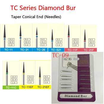  RZ3S 10 БР. Конусен диамантени боракс със заострени края на FG с диаметър 1,6 мм, под формата на орел TC-09, TC-10, TC-11, TC-21, TC-26, TC-28