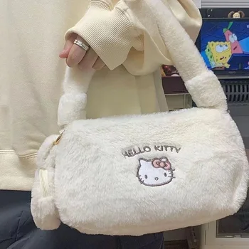 Sanrio Hello Kitty Плюшен Чанта Y2k Дамски Нова Мода Ежедневни Корея Чанта На Рамото Дамски Розов Сладък Плюшен Чанта