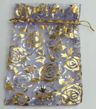  VLASTA на Едро 100 бр./лот 17x23 см Rose Gold Бронзирующие Торбички От Органза Лилаво Бижута, Опаковки, Чанти Сватбени Подаръци Пакети за бонбони