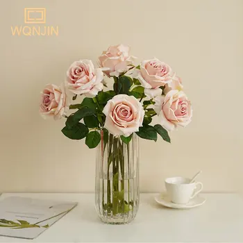  WQNJIN Нов Букет от Изкуствени Цветя Красиви Копринени Рози Сватбен Начало Декор на Масата Организира Фалшив Растения Подарък За Свети Валентин
