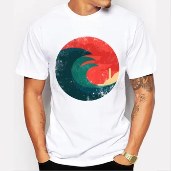  Азиатски Размер Артистичен дизайн Див Океан мъжка тениска ретро печатни мъжки тениски ретро стил с къс ръкав в ежедневието новост стръмни върхове