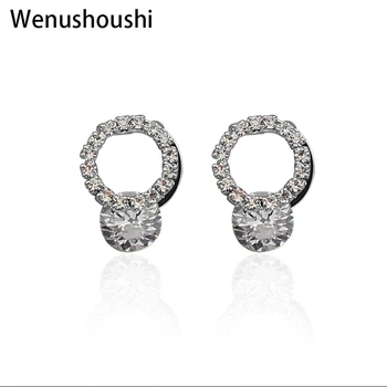  антиалергични Модни Корейски нови сладки романтични малки кръгли обеци-карамфил с кристали, цирконий за жени
