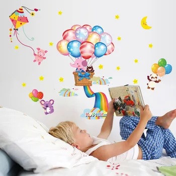  Балон Слон Панда стикер на стената дневна спалня монтиране на украса минималистичен стил, художествена рисувани стенни стикери за детски стаи