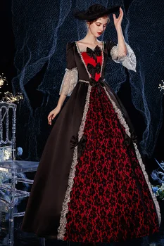  Безплатна Доставка черно червено дантелено бална рокля с лък средновековна рокля Ренессансное облечи кралицата на Викторианска cosplay Бална рокля