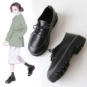  Британски стил, черна плюшена униформи jk, дамски обувки ins приливи и отливи, японската дамски обувки jk, корейската версия на пролетната студентска обувки на плоска подметка