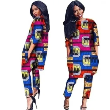  В наличност Африкански екипировки размер 2XL за жени, комплект от 2 теми, ежедневна блуза и дълги панталони, Офис костюми, комплект WY1091-XH-2XL