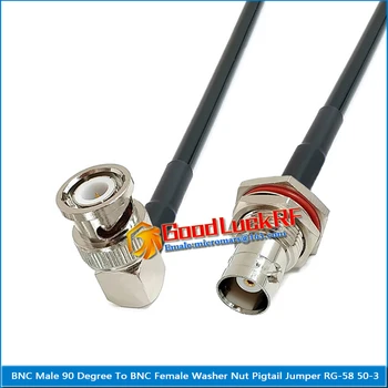  В9 BNC Plug под прав ъгъл от 90 градуса към BNC Женски О-пръстен Шайба за подпорната стена на Гайката Скок с косичкой RG-58 RG58 3D-FB Удлинительный кабел 50 Ома