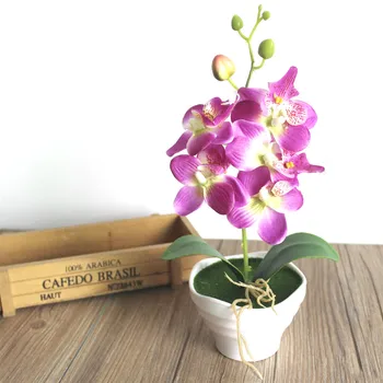  Височина 27 см Изкуствена Орхидея Растение Бонсай Phalaenopsis Истински Сензорен Цвете с Листа, Украса за Дома Партита Хотел Орхидея Дисплей