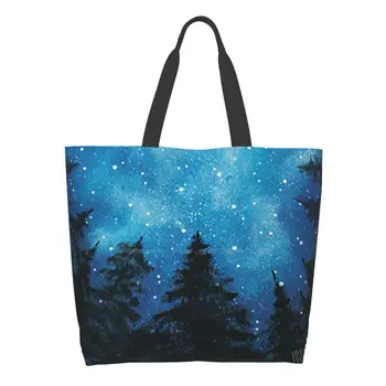  Гора На Нощното Небе Многократна Употреба Домакински Чанти-Всички Чанти За Съхранение На Гората Природа Небето Galaxy Нощ Нощни Дървета Мирния Пейзаж