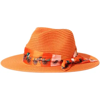  дамска Сламена шапка, Червен портокал-маритим широка периферия шапка с плоска периферия, дамски лятна плажна шапка с чадър, солнцезащитная празнична шапка от слънцето