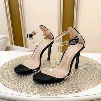  Дамски сандали; Нов дамски обувки; прозрачни сандали на висок ток; модни обувки голям размер на 41-високо (5 см-8 см.)