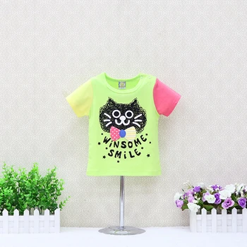  Детска блуза Цветна мозайка с изображение на котка от картун тениска за момчета