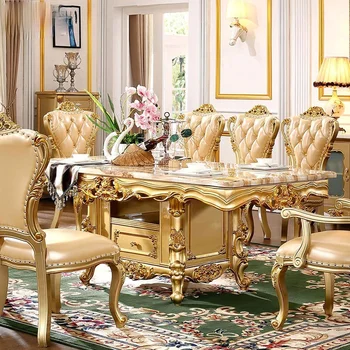  Европейската мраморна правоъгълна луксозна вила, маса за хранене и стол разход маса за хранене домакински