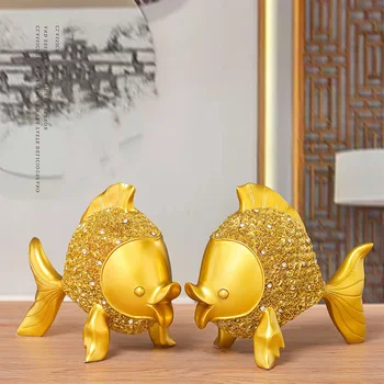  Европейският Стил На Златист Цвят Златната Рибка Скулптура От Смола Статуя На Креативна Декорация Животни Начална Дневна Спалня Подарък Декорация