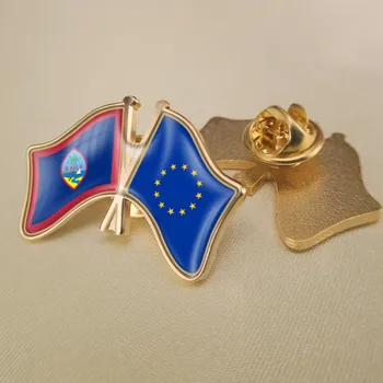  Европейският Съюз и Гуам Кръстосани Двойни Знамена за Приятелство, Брошки, Икони, Игли за яка