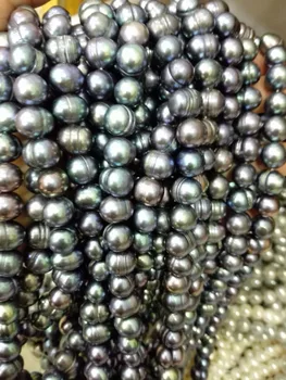  Един Аспект на Този Перли 9-10 мм, ярки черни, сини, лилави цветове, Перлен, в стил барок, Естествени Сладководни Перли, свободни мъниста 35 см 15