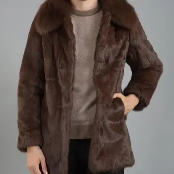 Есенно-зимни мъжки Нова Индивидуалност, по-Големи Размери, Модни и ежедневни Однобортная палто, с ревери от изкуствена лисьего кожа S-6XL