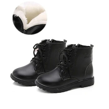  Есенно-зимни плюшени детски обувки, обувки Martin за момчета и момичета; Модни топли бебешки обувки с цип от по-Мека кожа; Зимни зимни обувки Martin