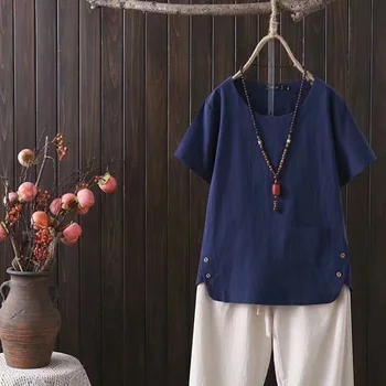  Жена годишният Свободен Ориенталски костюм от памук и лен, Дамски топ в традиционен стил