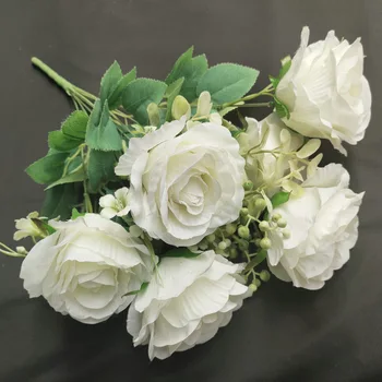  Изкуствени Цветя, Роза Държи Букет Копринени Цветя за Украса на Дома Празнична Маса по Фалшив Цвете