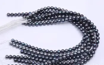  Истински перлите 8 мм черен кръг сладководни перли свободни мъниста САМ подарък-една нишка Дупката е Около 1 мм 37 см 15 