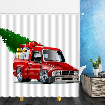  Карикатури Завеси За Душ Колата на Дядо Коледа Коледна Елха 3D Принт Баня Начало Декор Водоустойчив Полиестер Плат Завеса Набор от