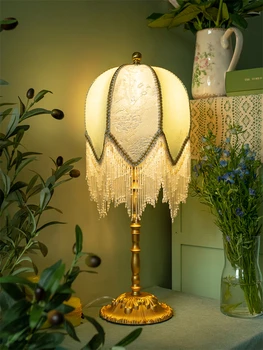  Класически френски реколта настолни лампи с пискюли спалня, кабинет украса на работния плот светлина американски кънтри хол разтегателен настолна лампа